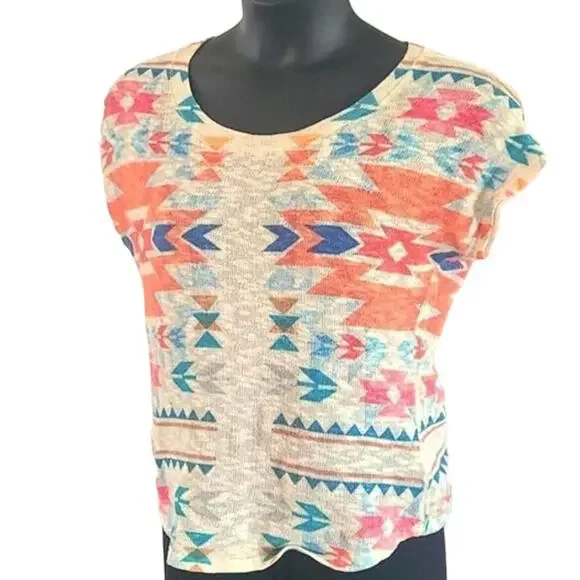 Gaze USA Tribal Print Knit Short Sleeve Top – Size Large – Boho Festival Style - Picture 3 of 6